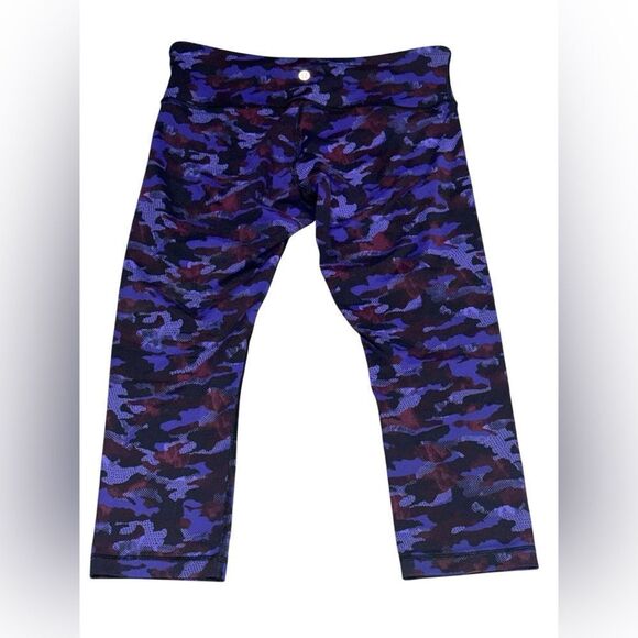 LULULEMON ATHLETICA blue black Wunder Under Crop III Camo Emperor leggings sz 8 - Picture 5 of 7